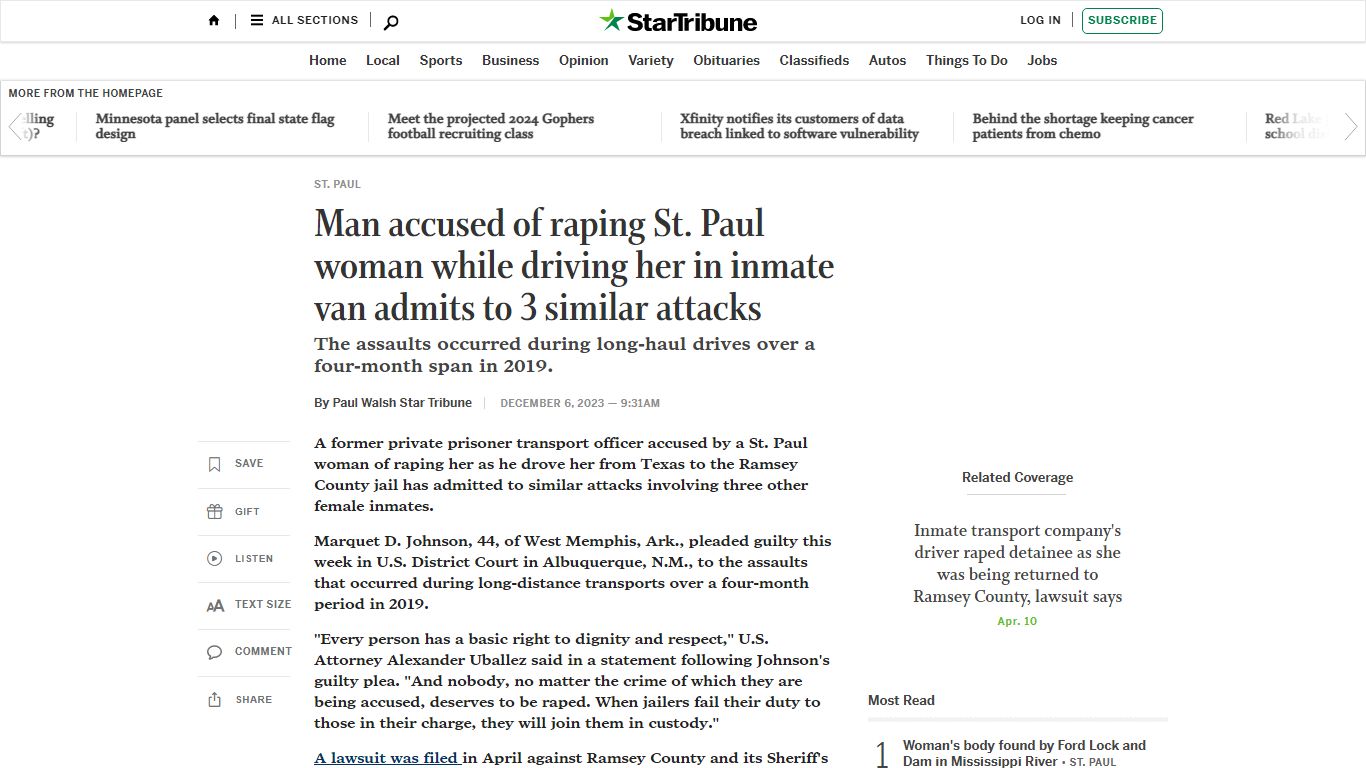Man accused of raping St. Paul woman while driving her in inmate van ...